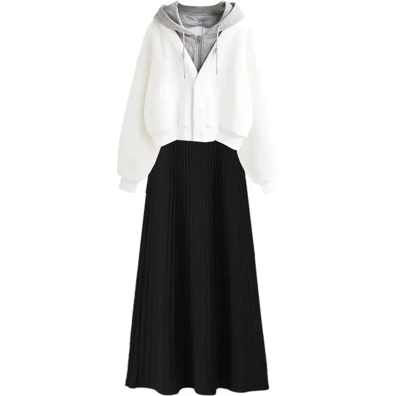 Completi da donna in 2 pezzi Completi in felpa Set di abiti in felpa Moda coreana Casual Cappotto con cappuccio Gonna Abiti Set da due pezzi