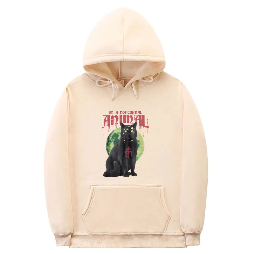Satanic Cat Funny Meme Hoodie Vintage Demon Black Cat Graphic Print Tracksuit Men Women Casual Cotton Oversized Pullover Hoodies