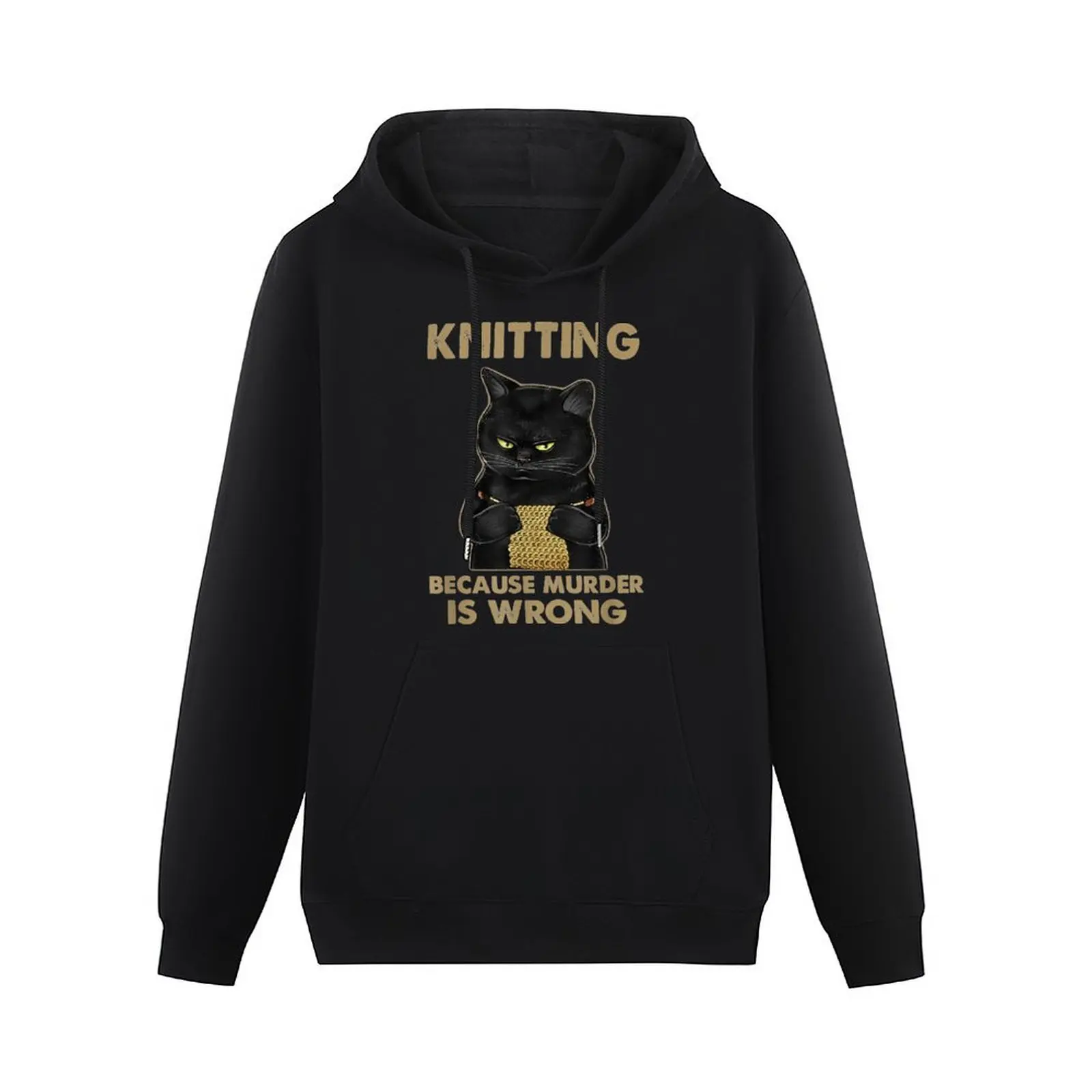 Funny Cat Knits Knitting Because Murder Is Wrong Pullover Hoodie mens clothing autumn hoodie