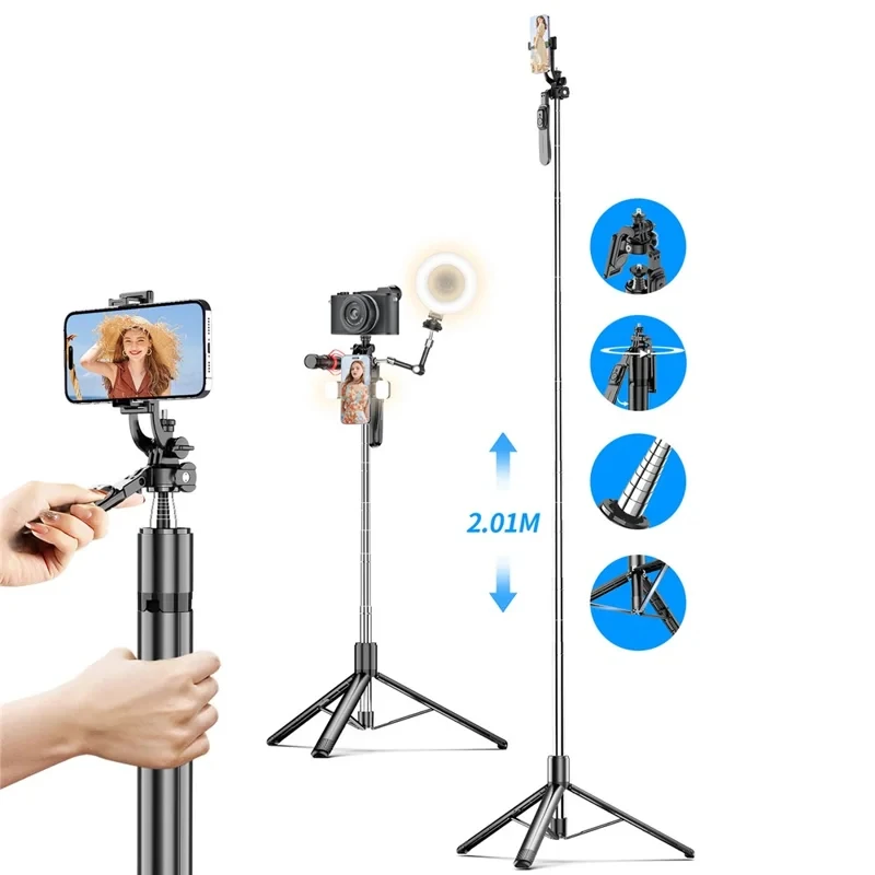 

C07 2,01 м штатив для селфи-палки, сверхдлинный сбалансированный и стабильный штатив для съемки, многофункциональный штатив с многоугольной регулировкой