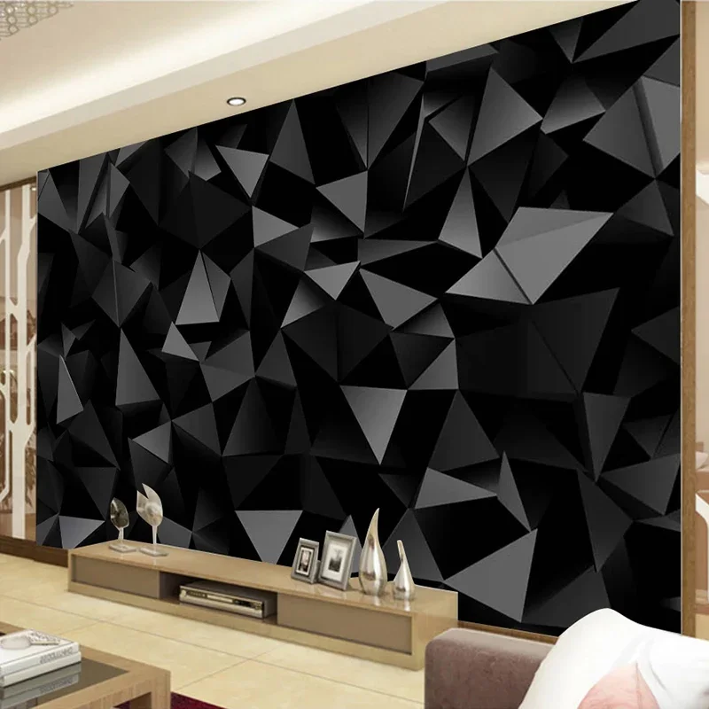 

Custom Photo Wallpaper Mural Papel De Parede 3D Black Triangle Geometry Pattern Living Room TV Background Wall Murals Home Decor