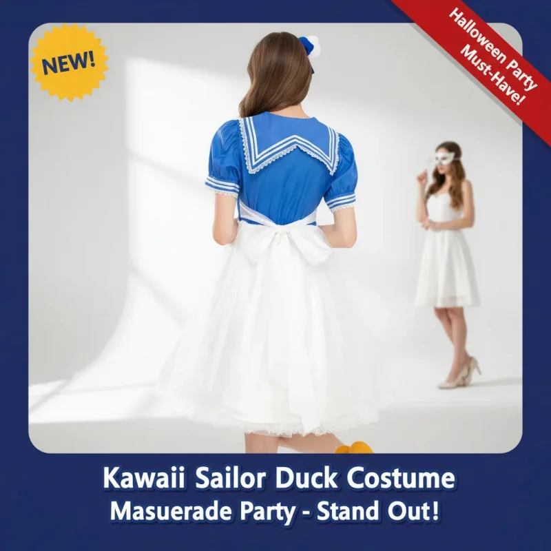 

❥SHENTON Women's Halloween Duck Costume Set Cartoon Cosplay Dress Carnival Party Fancy Outfit Navy Sailor SchoolL&✿