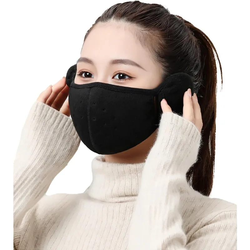 Winter Unisex Breathable Holes Mask Cold-Proof Thermal Mask Earmuffs 2in1 Wrap Band Ear Warmer Outdoor Riding Keep Warm Ear Muff