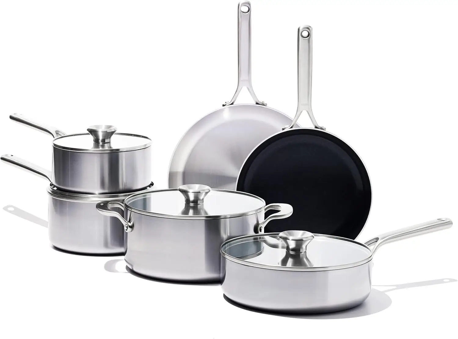 Oxo Mira Tri-Ply Stainless Steel, 10 Piece Cookware Pots And Pans Set, Skillets, Saute, Saucepans, Lids,Incl Ceramic Nonstick