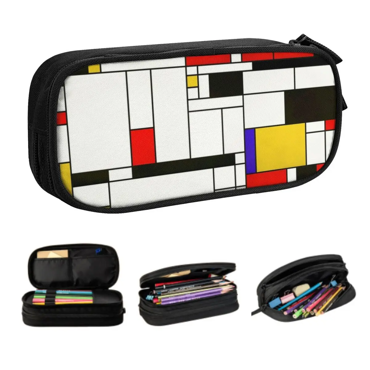 estojo de lapis estilo punk mondrian personalizado grande capacidade arte abstrata caixa kawaii acessorios escolares meninos e meninas 01