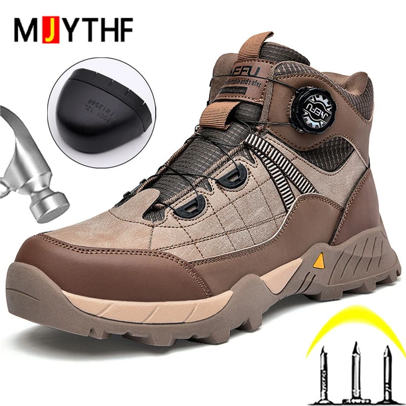 

High quality Work Boots Rotating Button Safety Boots Men Steel toe shoes Work Sneakers Protection Shoes Security Boots Non-slip