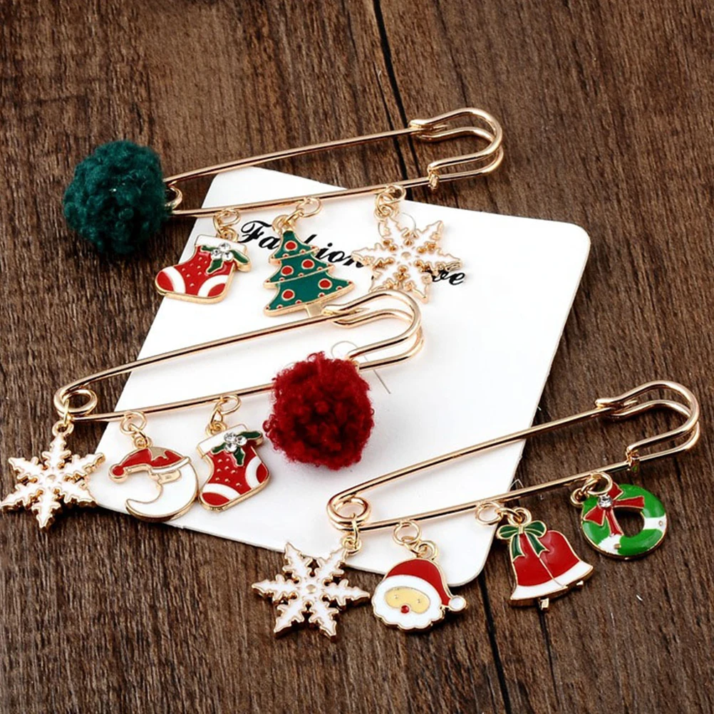 

3Pcs Christmas Brooch Pin Elegant Alloy Shawl Clothing Lapel Safety Pin Gift Women Christmas Brooch Xmas Brooches
