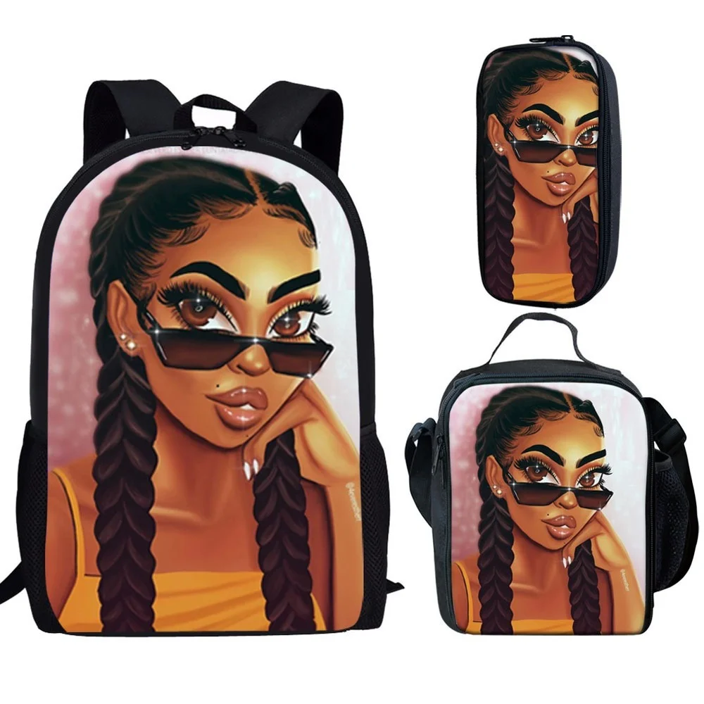 2024 African Girl Backpack 3pcs/set Students Boys Girls Schoolbag Pen Bag Lunch Bag Fashion Feminina Notebook Backpack