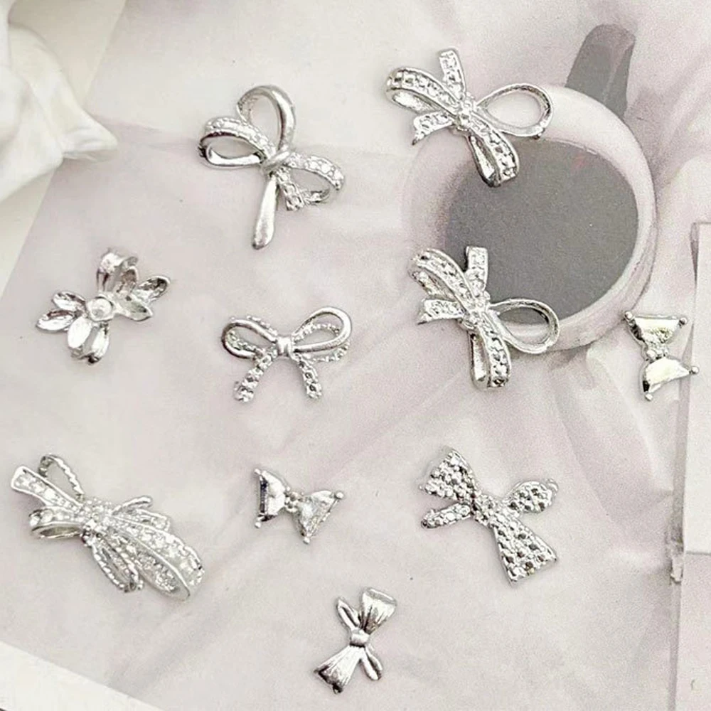 10Pcs Exquisite Japanese Bow Nail Art Charms 3D Metal Luxury Kawaii Bow Butterfly Jewelry Nail Rhinestone DIY Nail Decoration