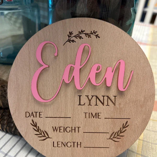 1Pc Custom Baby Announcement Sign Wooden Name Plaque,Home Room Office Wall Door Decor,DIY Paintable,Birthday Wedding Gift view 6