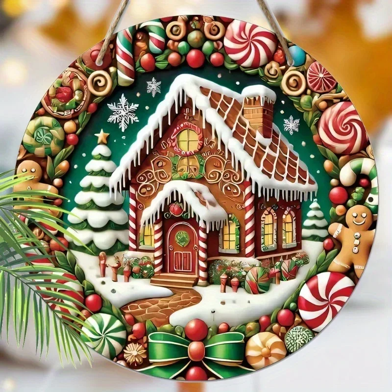 Merry Christmas 2D Brown Gingerbread Candy House Pendant Hanging Decoration Xmas Snowflake Christmas Tree Wood Porch Wreath Sign