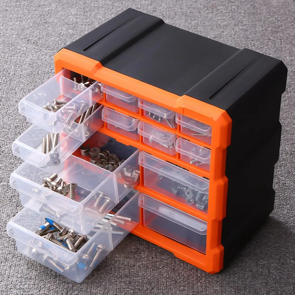 

ABZS F-156D Portable Plastic Tool Parts Box Suitcase Electrician Tool Box & Drawer PP+PS Parts Storage Box