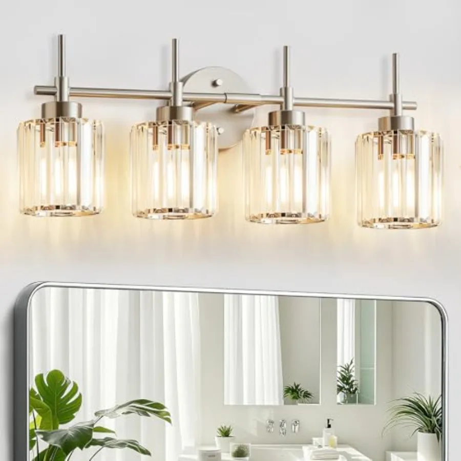 

Crystal Bathroom Vanity Lights, Bath Mirror Round Crystal Wall Mount Fixture Over Mirror Morden for Living Room