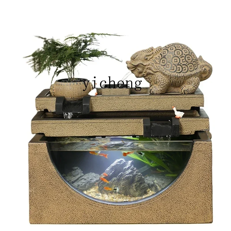 ZF flowing water ornament generates wealth, raises fish, circulates water, creative desktop fish tank opens and sends gifts