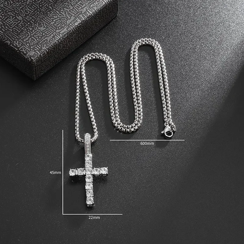 Exquisite Shiny Ice Out Zircon Cross Necklace Pendant Women\'s Catholic Prayer Jewelry Lucky Gift for Girls