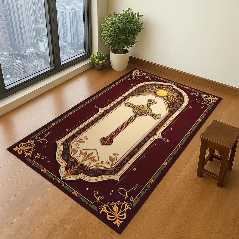 Christian Prayer Rug Cross Mat Christian Prayer Rug Catholic Gift Prayer Room Rug Living Room Christian Home Decoration