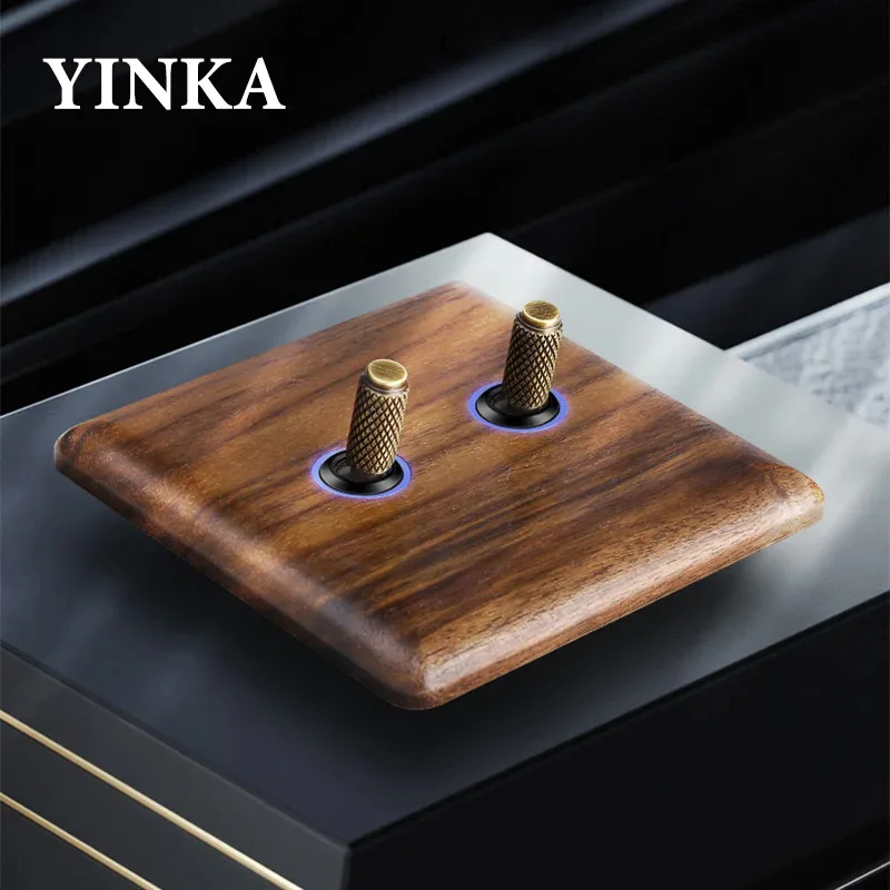 

Walnut Wood Retro classical Toggle Light Switch Panel Home Retro LED Indicator EU FR UK Universal Electrical Socket Vintag