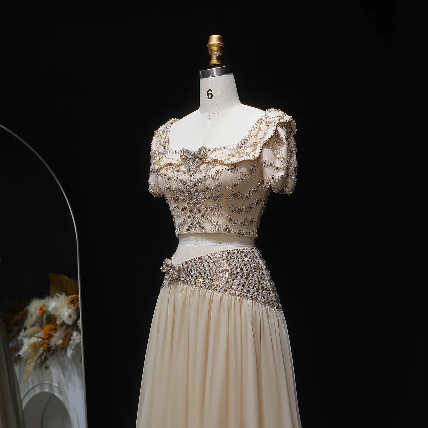 Sharon Said Luxuriöse Champagner-Perlen-Abendkleider Zweiteiliges A-Linien-Modell Damen-Formelle Partykleider SS544 Maßanfertigung – Detail 12