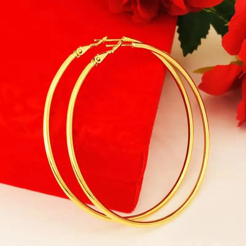 

Luxury 24K 9999 Pure Gold real gold Women's Earrings Women's Large Circle Round Earrings