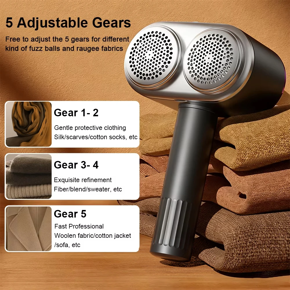 

Fabric Shaver Electric Lint Remover with 5 Speeds for Clothes LED Display 6 Leaf Blades Remove Pilling Fuzz Remover for Sweater