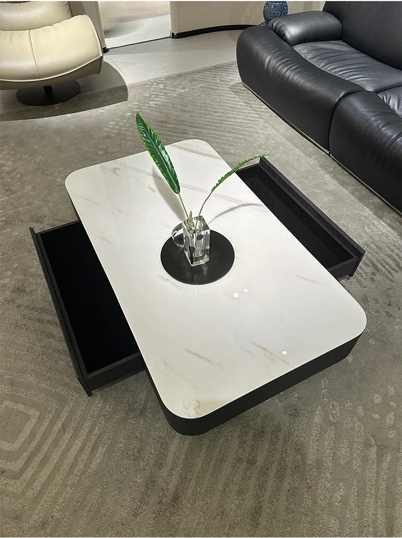 

Modern simple coffee table marble rectangular living room designer new black oak solid wood jazz white luxury stone coffee table