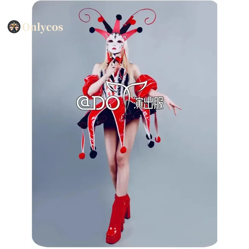 Red Patent Leather Sexy Short Skirt Clown Mask Bar Nightclub 2025 Singer Leading Dance Stage Costume Party Theme Show Clothing