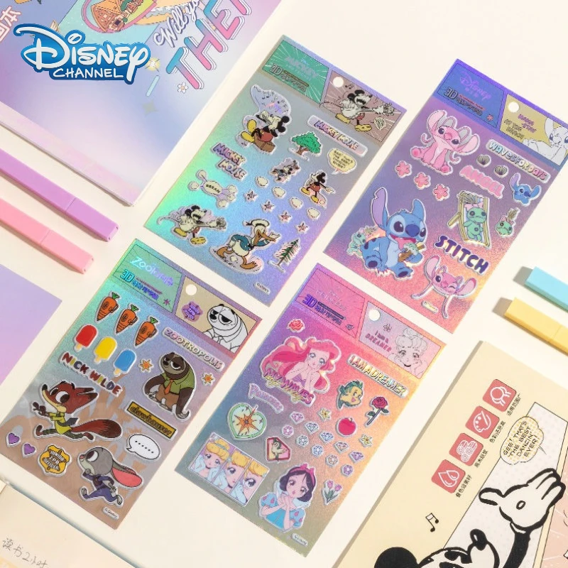 Disney Zootopia Stitch Mickey Mouse Stickers 3D Cartoon Animal Children's Toy Phone Case Luggage Diary Reward Stickers