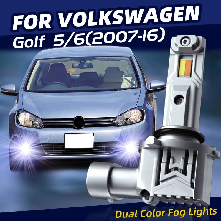 2xCar LED Front Fog Lights Lamps Bulbs Dual Colors Switchback For Volkswagen VW Golf 5 6 2009 2010 2011 2012 2013 2014 2015 2016