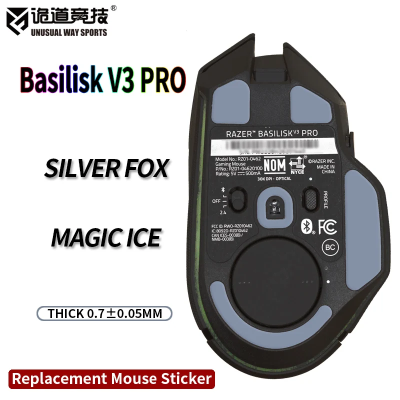 UnusualWaySports Mouse Skates Foot Feet Razer Basilisk V3 Pro Cambered Surface PTFE Anti Collapse Magic Ice Silver Fox