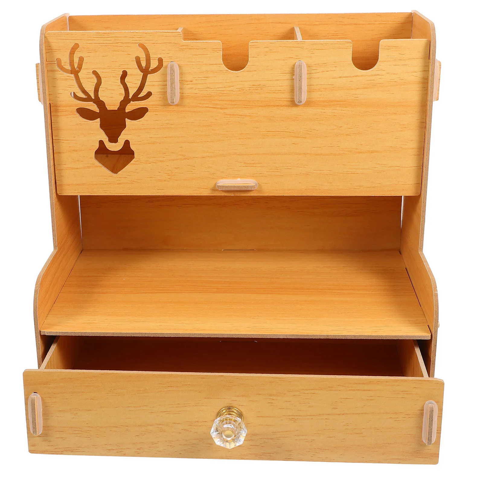 منظم سطح المكتب الخشبي سعة كبيرة متعددة المقصورات حامل القلم الرصاص حاوية أشتات القرطاسية تخزين الرف مكتب #4