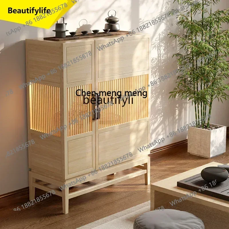 ss 8617 New Chinese black walnut color side cabinet, small apartment, entrance cabinet against the wall, storage cabinet