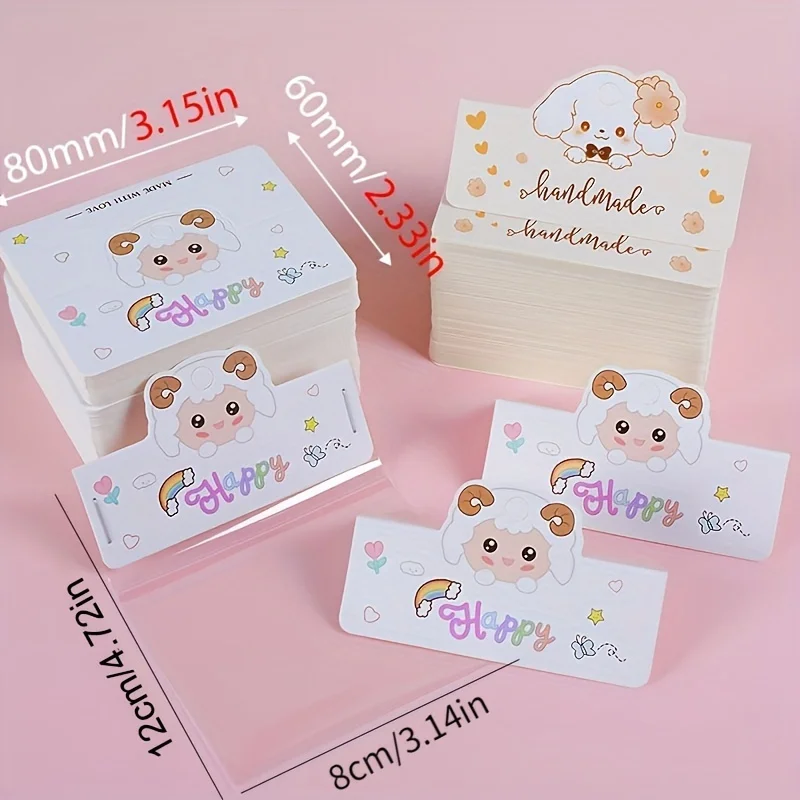 100set Cute Cartoon Display Cards With Clear OPP Bag– Handmade Packaging Tags, Perfect for Small Business & Casual Use