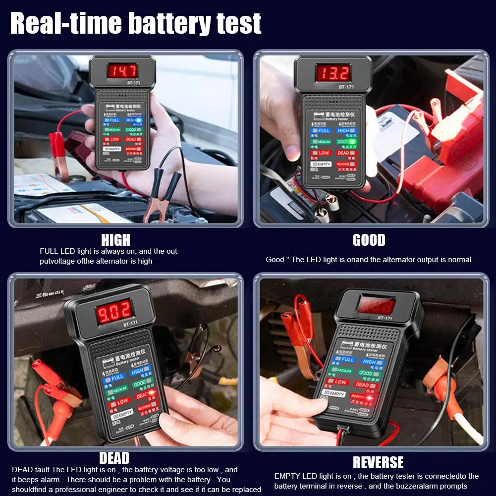 Car Battery Tester 12V LCD Digital Auto Battery Cranking Tester Checker Battery Circut Analyzer Tool Charging V6N1