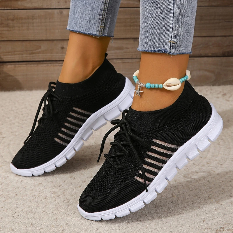 2024 Summer Mesh Casual Shoes Breathable Slip on Lightweight Sports Sneakers Women Lace Up Fashion Comfortable Walking Shoes