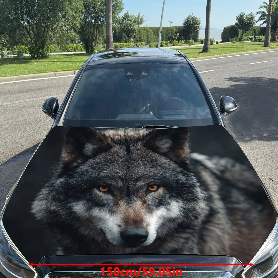 Car Decals Wolf Portrait Design, featuring a lifelike wolf's face, exuding a wild and intense aura Car Hood Sticker, Waterproof