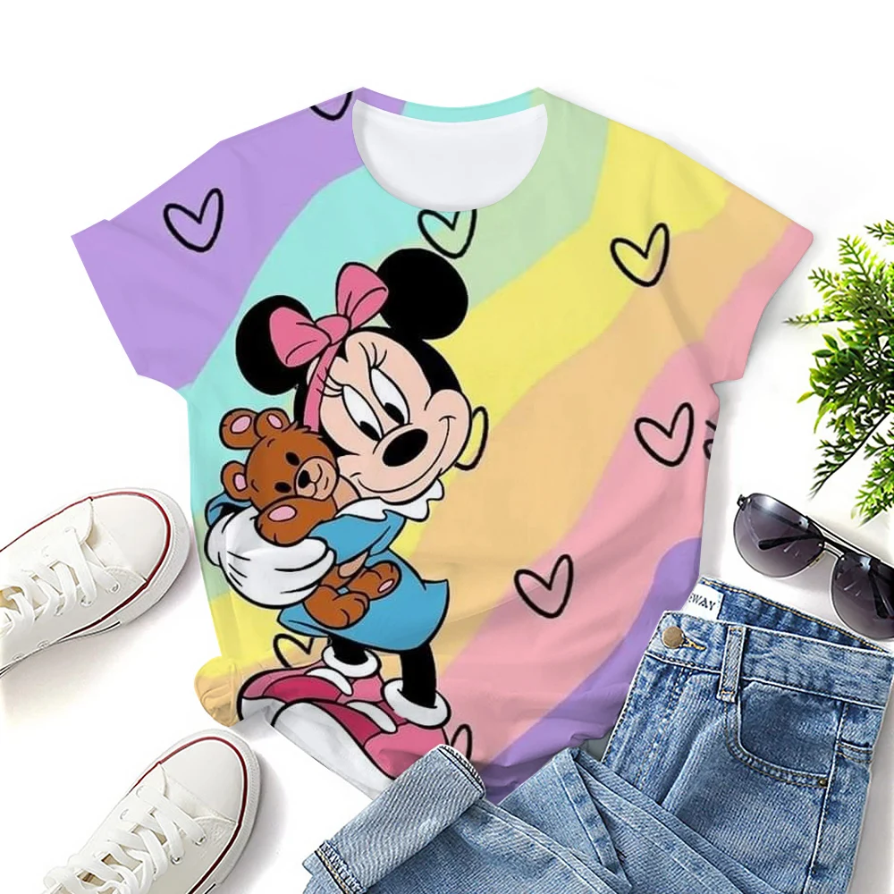 

Disney 90S Fun T-shirt Minnie Children's T-shirt Kawaii T-shirt Mickey Mouse Anime Cartoon Casual Retro Clothing Women's Top