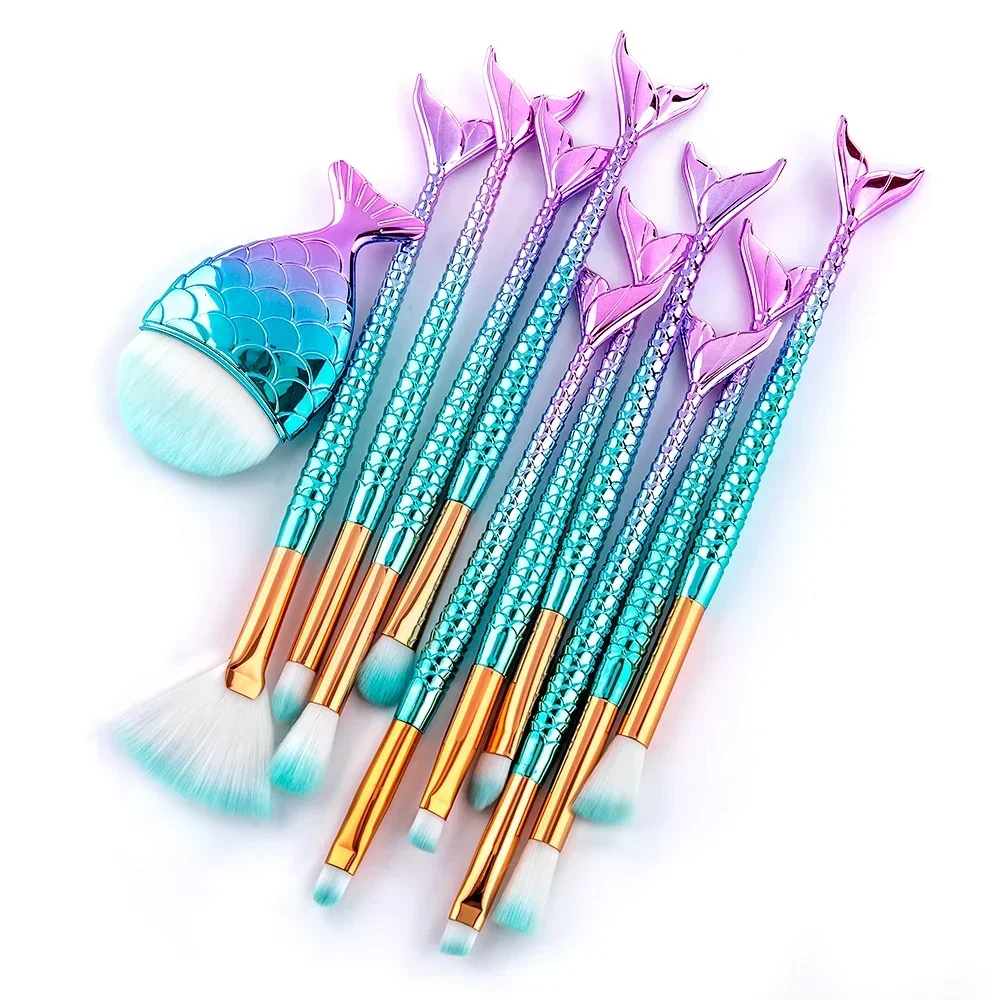 10/11pcs Makeup Brushes Kit maquiagem maquillaje New Mermaid Foundation Eyebrow Eyeliner Cosmetic makeup Brushes