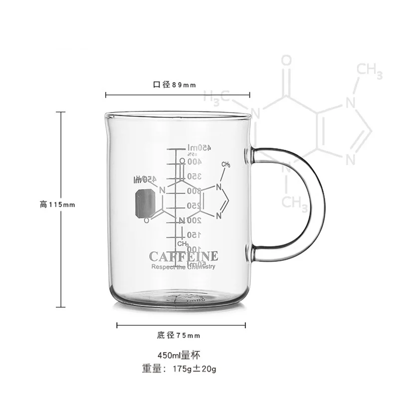 450ml High Borosilicate Glass Cup Caffeine Beaker Mug Graduated With Handle Breakfast Coffee Milk Oatmeal Cup