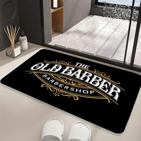 Barber Shop Sign Floor Mat Graphic Printed Flannel Doormats for Bathroom Kitchen Entrance Carpet Home Decor