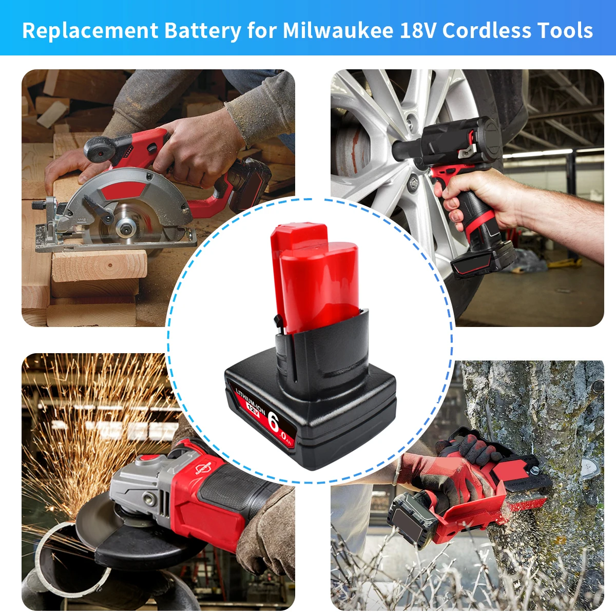 Turpow-リチウムイオンバッテリー12v,6000mah,milwaukee 12 xc用,コードレスツール48-11-2402 48-11-2411,48-11-2401