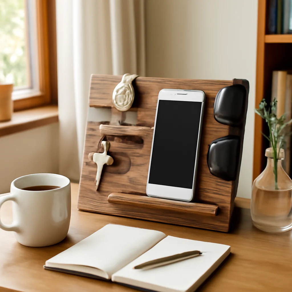 Phone and Tablet Stand Office Desktop Holder Imported Natural Pine Wood Handmade Smooth Polished Safe to Touch Stable andDurable