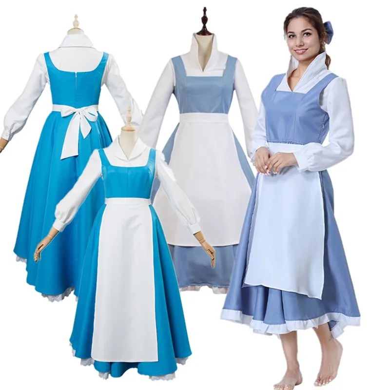 Belle Cosplay kostium księżniczki piękno kreskówkowe Fantasy kobiety pokojówka sukienka fartuch stroje Halloween karnawałowy kostium imprezowy