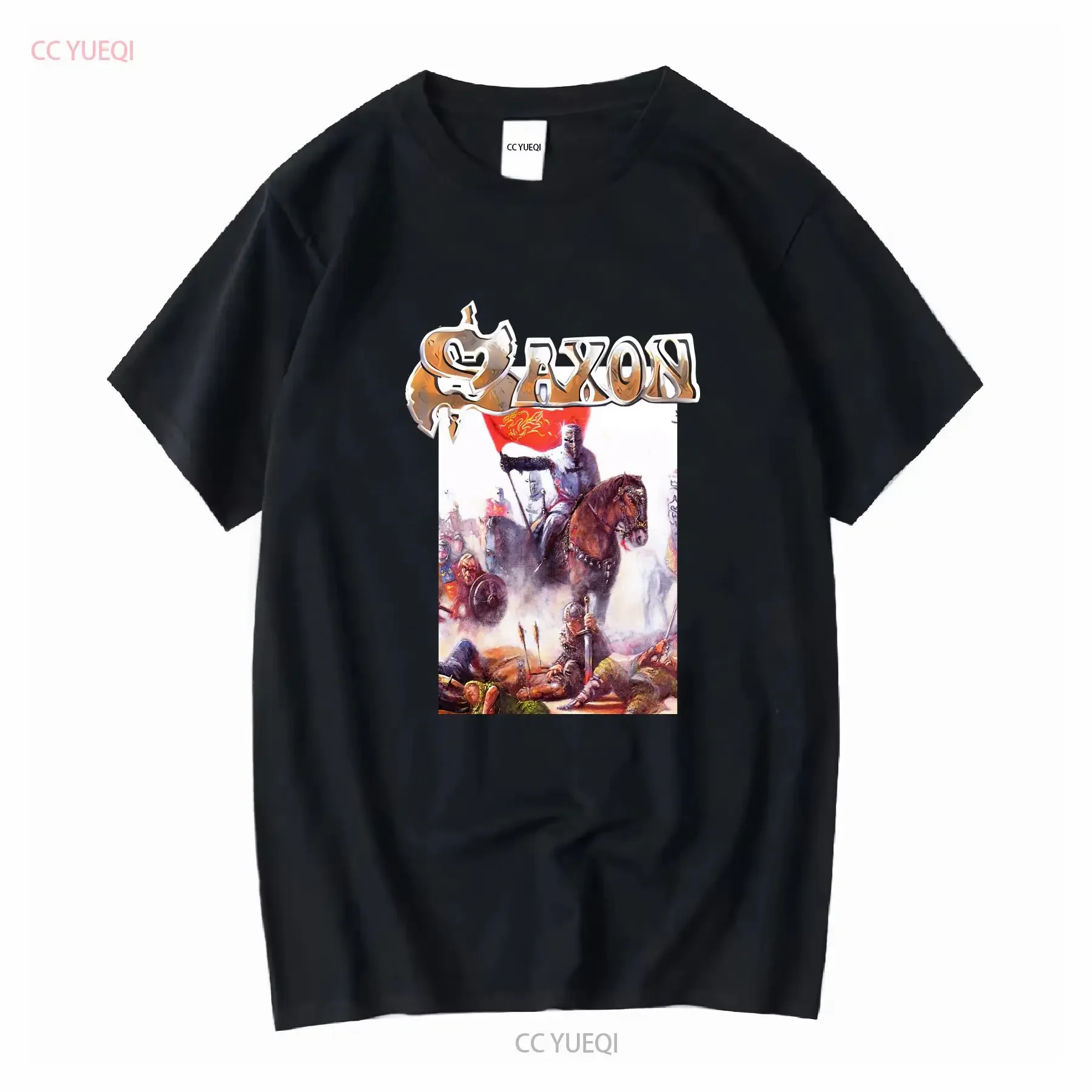 Camiseta Saxon Crusader vintage lavada para hombre, ropa de diseñador, transpirable, elegante, con gráficos, ligeramente unisex, versátil, suave y a la moda.