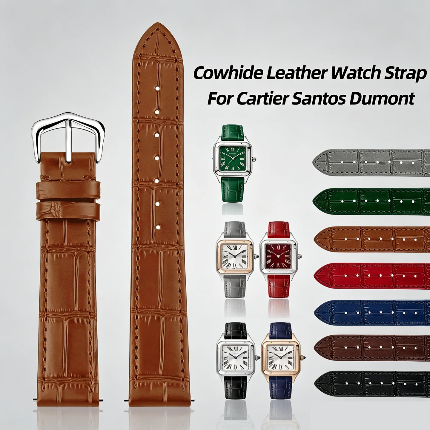 15/17/18/20mm Genuine Cowhide Leather Quick Release Strap For Cartier Santos Dumont Tank London Unisex Replacement Watch Band