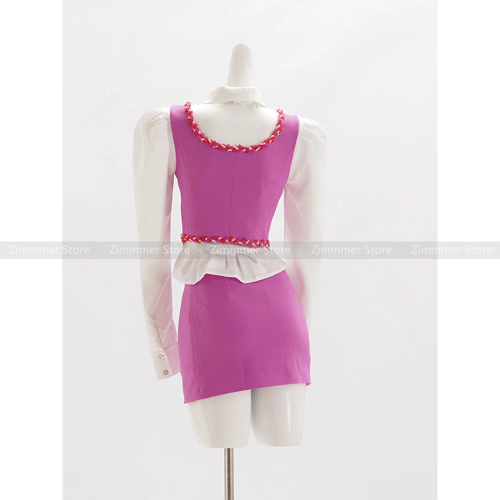 High Quality! Niche Celebrity Sweet Spice Style Airy Lightweight Hand Knit Lace Vest + Half Body Skirt Set