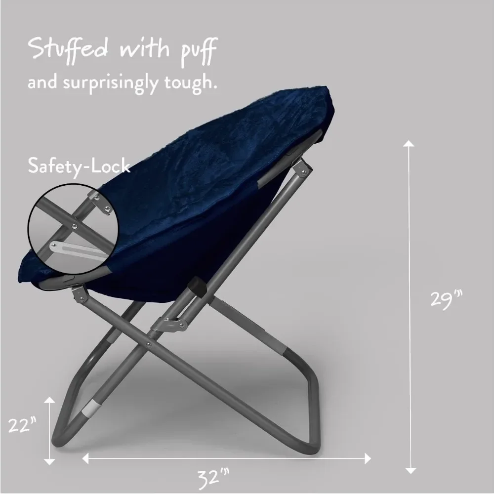 Silla de platillo de piel sintética súper suave con marco de Metal plegable, azul marino, 29 "X32" X22"