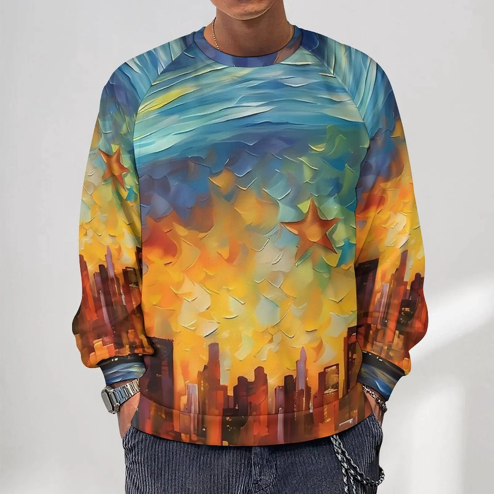 Abstract Starry Night Streetwear Sweatshirts Winter Van Gogh Trendy Hoodies Man Oversized Casual Graphic O Neck Hoodie