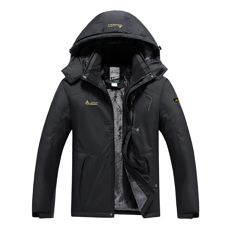 Winter Men's Fleece Mountain Ski Jackets Fashion Men Hiking Waterproof Warm Hooded Coats Men Windbreaker Climbing Jackets 6XL