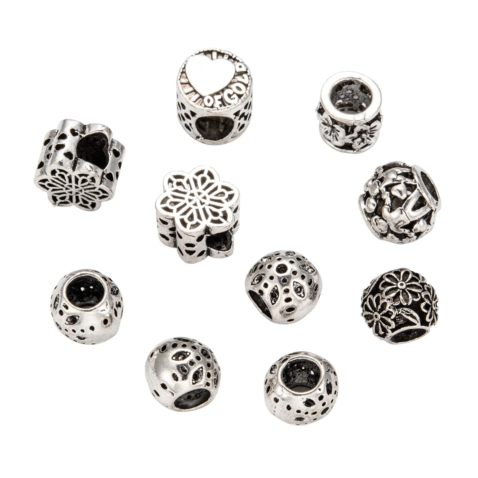 

100pcs Mixed Shape Alloy European Beads Large Hole Beads for Jewelry Making DIY Bracelet Necklace 9~12x9~13x8~11mm Hole: 4~5mm