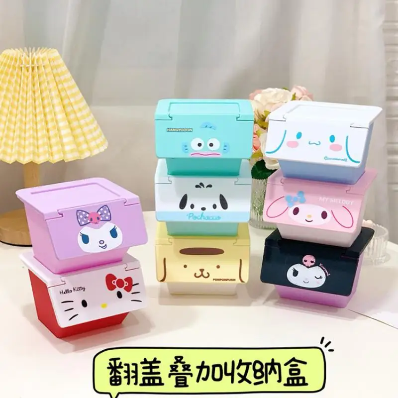 

Sanrio Hello Kitty Y2K Desktop Clamshell Storage Box Kuromi My Melody Cinnamoroll Pochacco Jewelry Box Trash Storage Box Gifts